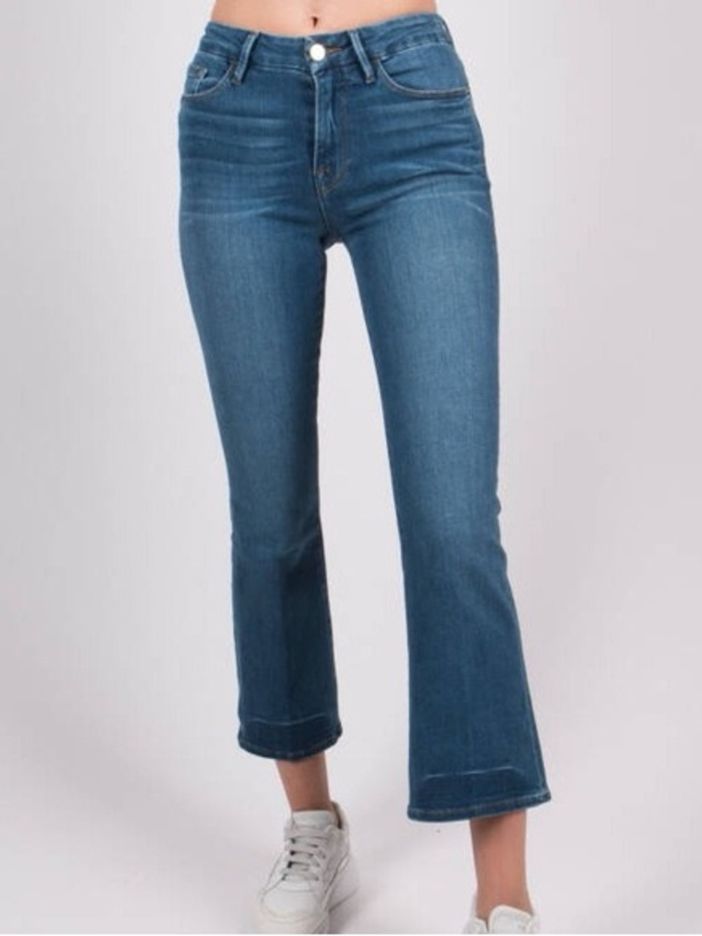 Frame Denim Le Crop Mini Boot in Ambrose Mid-Rise Stretch Denim Ankle Blue
